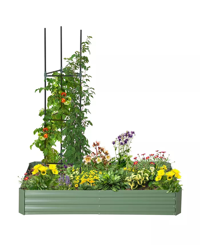 Outsunny Raised Garden Bed， Galvanized Elevated Planter Box with 2 Customizable Trellis Tomato Cages， Reinforced Rods， Elevated Metal for Climbing Vin - Intensery