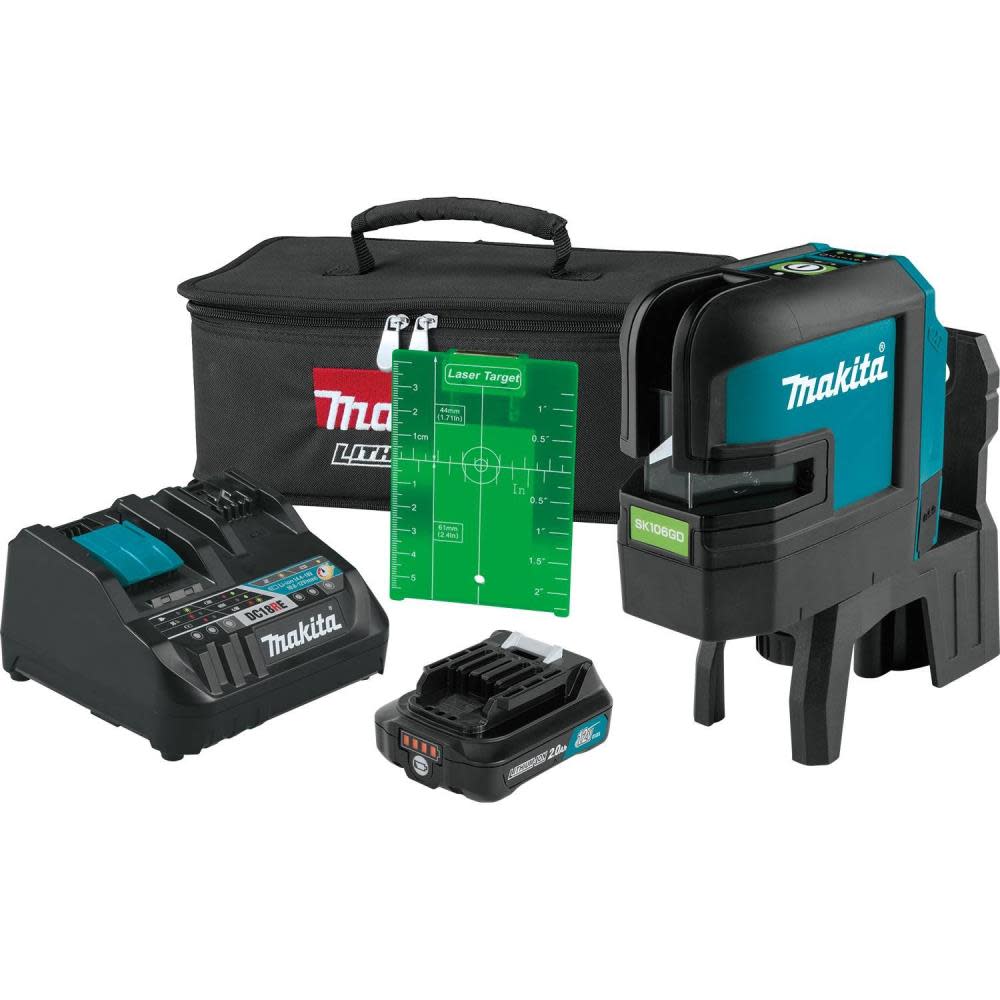 Makita 12V Max CXT Self-Leveling Cross-Line/4-Point Green Beam Laser Kit SK106GDNAX from Makita - Intensery