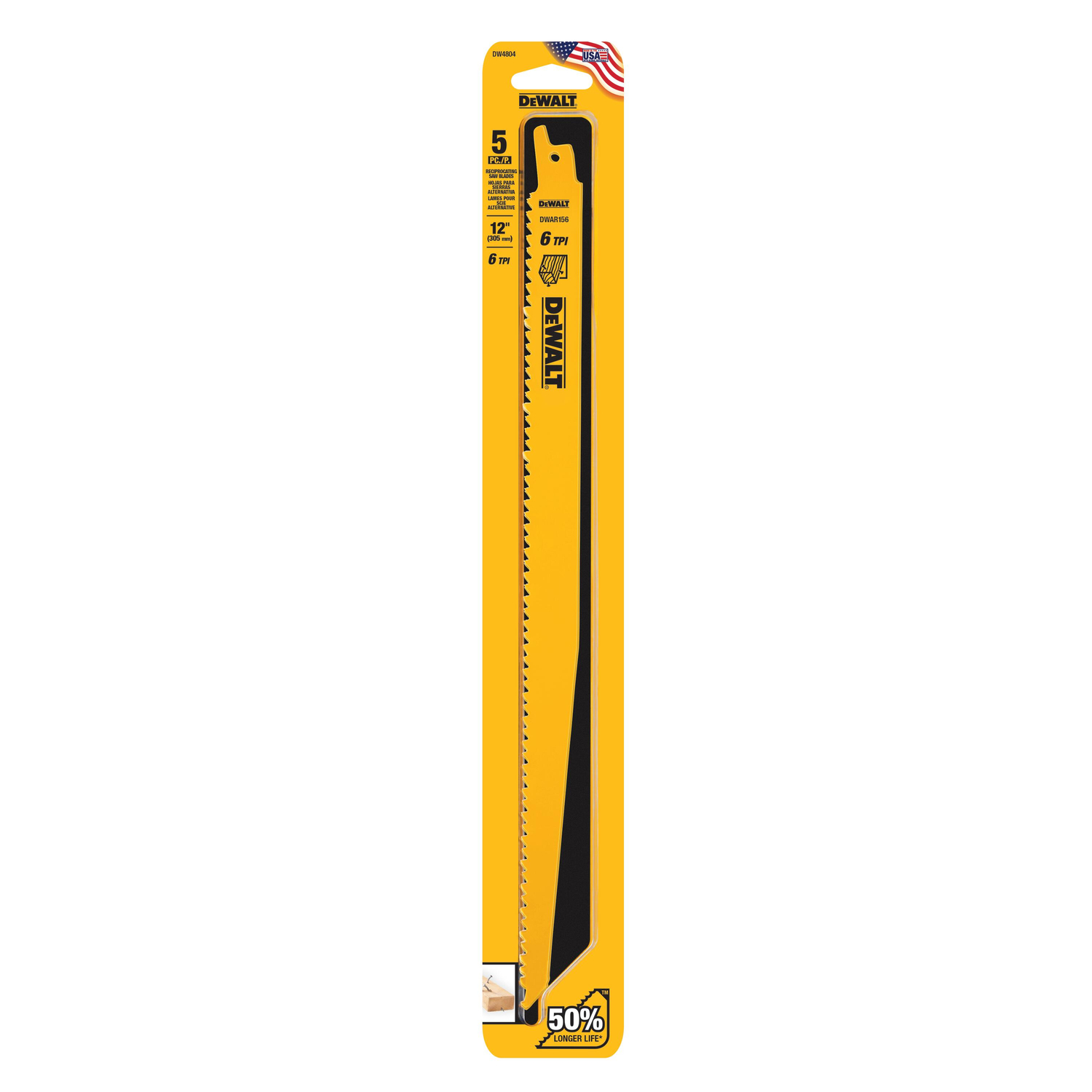 DeWalt 12 in. Bi-Metal Reciprocating Saw Blade 6 TPI 5 pk - Intensery