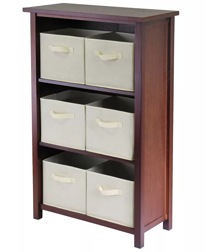 Winsome Verona 3- Section M Storage Shelf with 6 Foldable Beige Color Fabric Baskets - Intensery