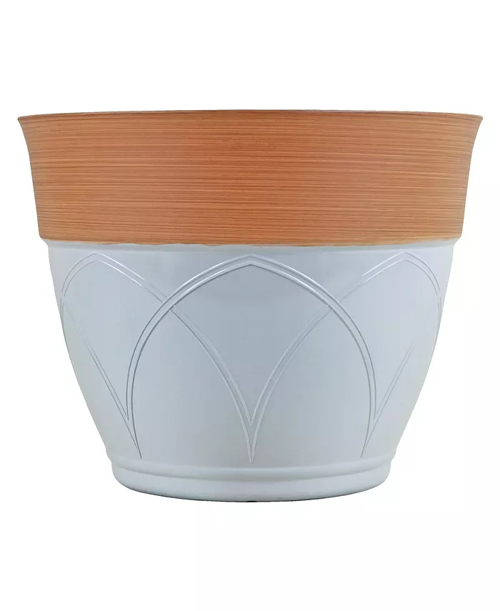 Garden Elements Colored Rim Large Plastic Planter Cream 15 Inches - Intensery