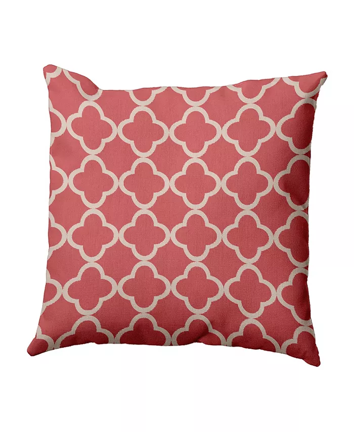 E by Design 16 Inch Coral and Taupe Decorative Trellis Print Throw Pillow - Intensery