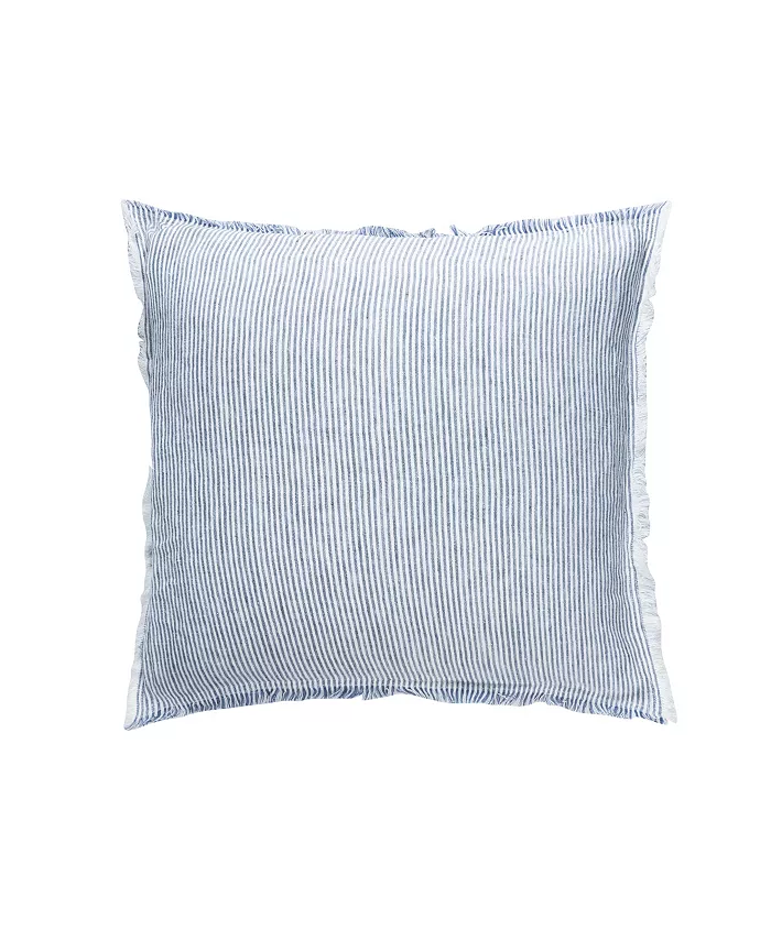 Anaya Home Chambray Blue White Striped So Soft Linen Down Pillow - Intensery