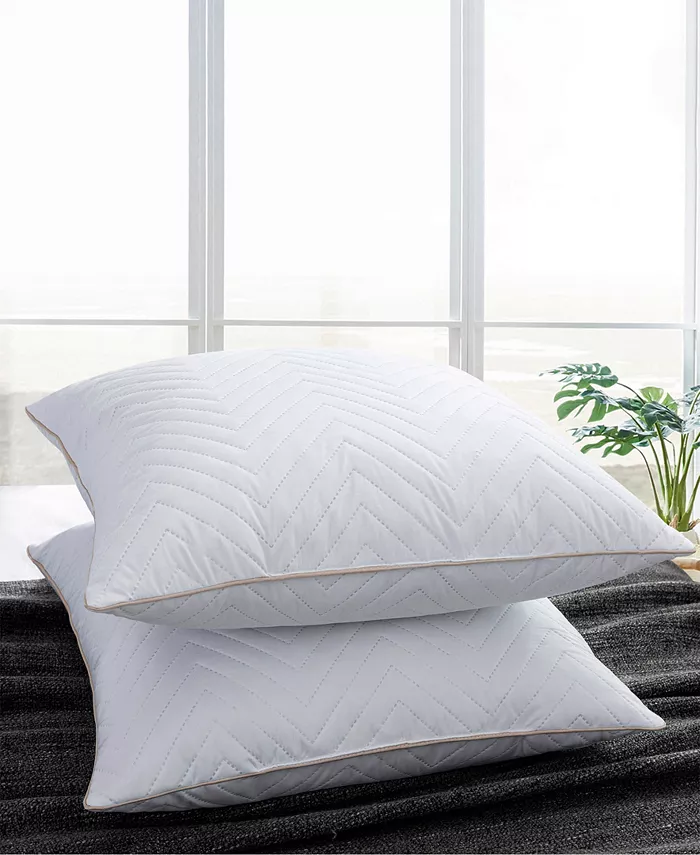 UNIKOME 2 Pack Wave Quilted Down and Feather Square Pillow Insert Set， 18