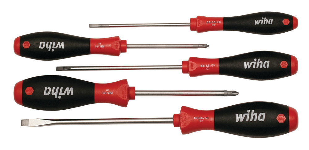 WIHA SoftFinish Slotted and Phillips Screwdriver Set 5pc - Intensery
