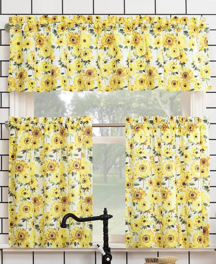 No. 918 Sunny Sunflower Print Semi-Sheer Rod Pocket Kitchen Curtain Collection - Intensery