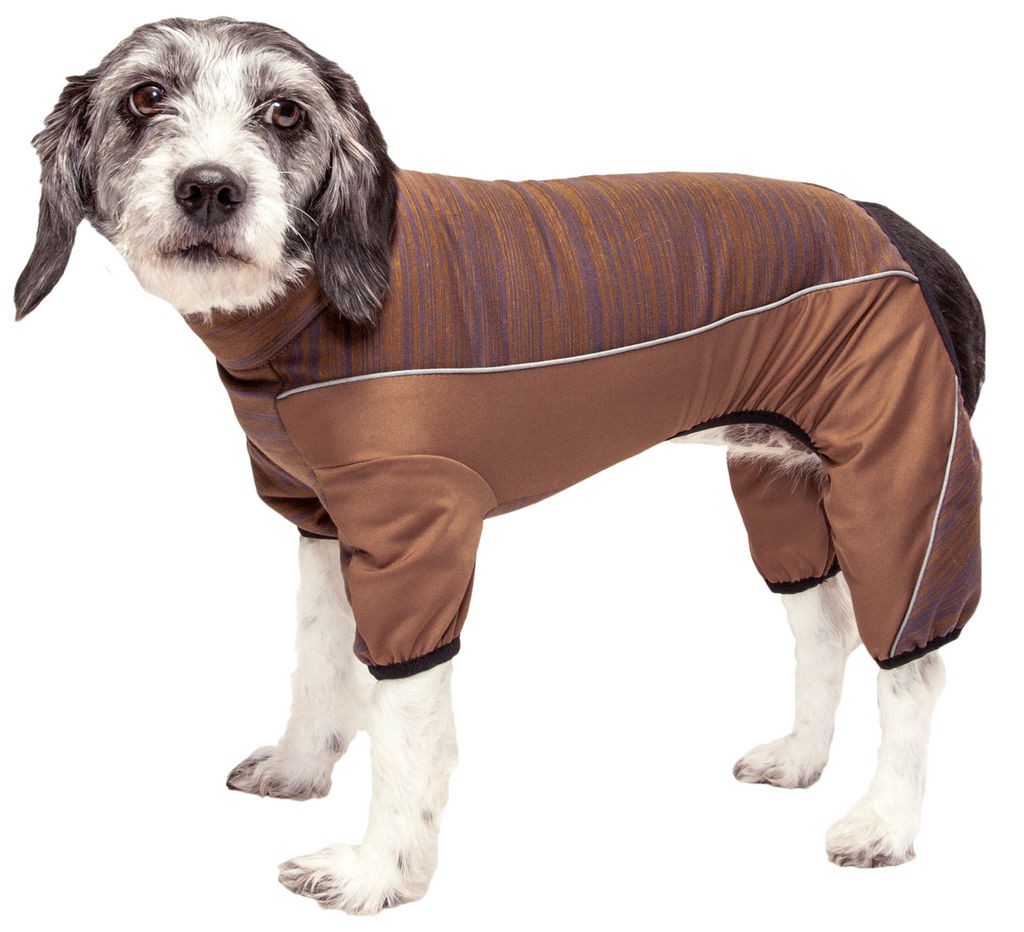 Pet Life Active 'Chase Pacer' Heathered Performance 4-Way Stretch Two-Toned Full Body Warm Up in Brown And Pattern (Small) - Pet Life YGHL6BRSM - Intensery