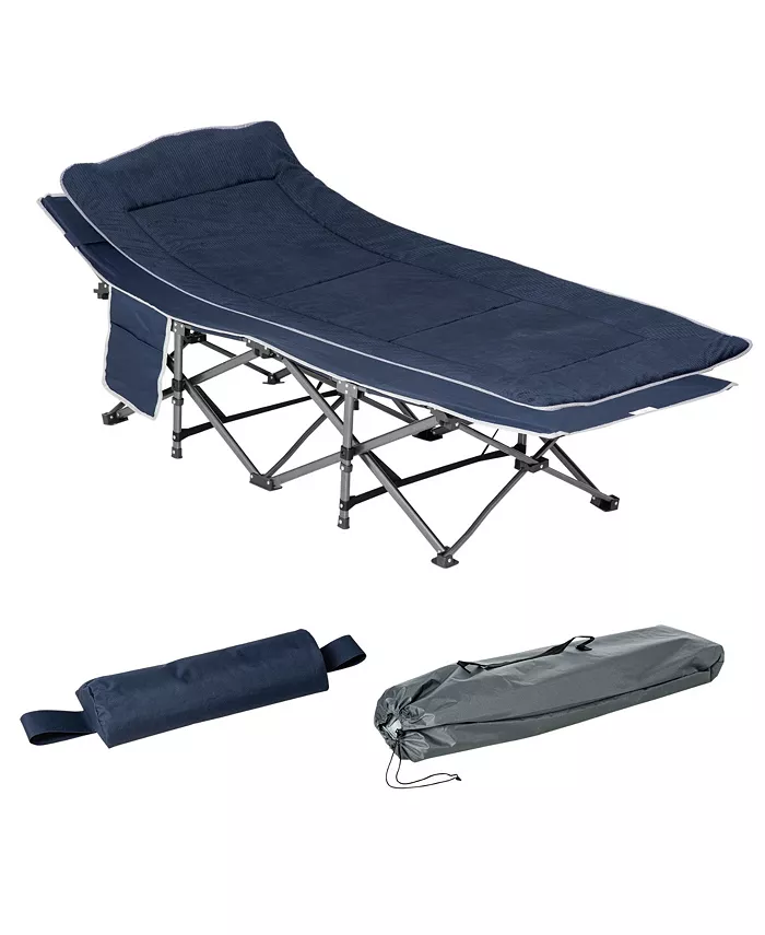 Outsunny Folding Camping Cot Adults， Double Layer Heavy Duty Sleeping Cot with Carry Bag， Headrest， Reversible Mattress， Portable Outdoor Lightweight - Intensery