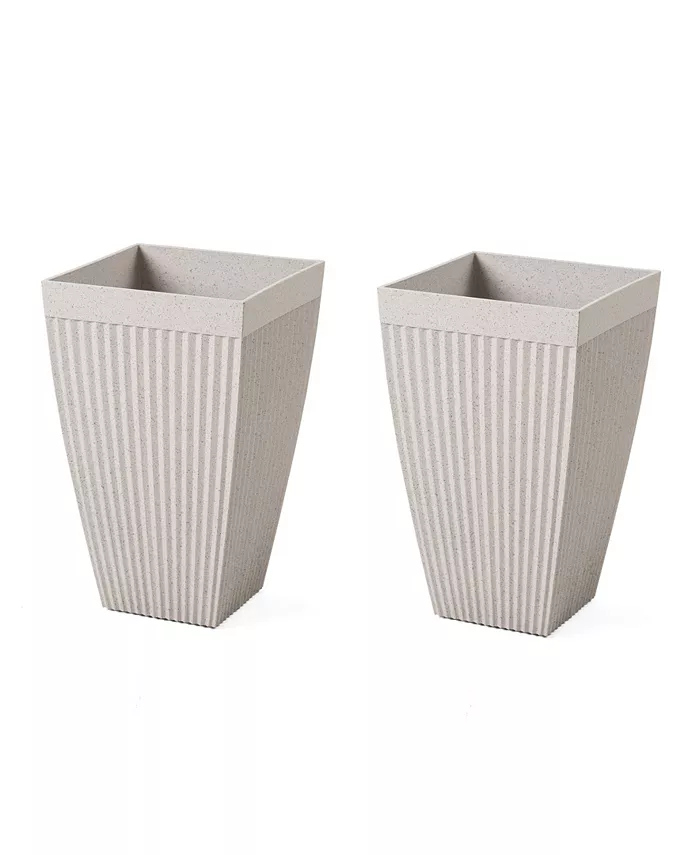 Glitzhome Oversized Terrazzo Fluted tapered Tall Pot Planter， Set of 2 - Intensery
