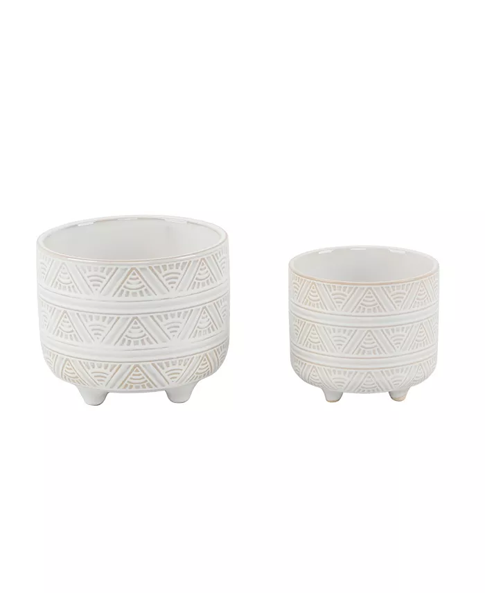 Flora Bunda Sunrise Footed Ceramic Planter， Set of 2 - Intensery