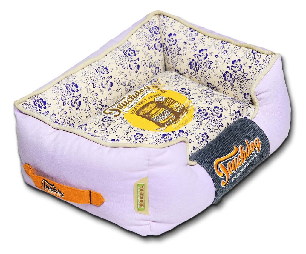 Touchdog Floral-Galore Vintage printed Ultra-Plush Rectangular Designer Dog Bed in Lavender Purple， Blue， Beige (Large) - Pet Life PB50PLLG - Intensery