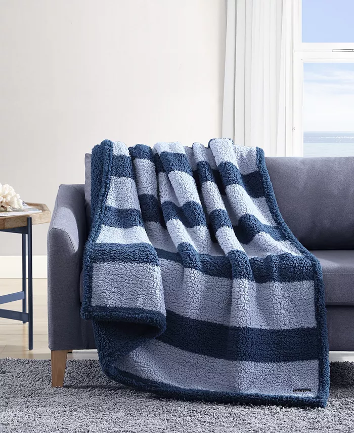Nautica Lawndale Sherpa Reversible Throw Blanket， 60