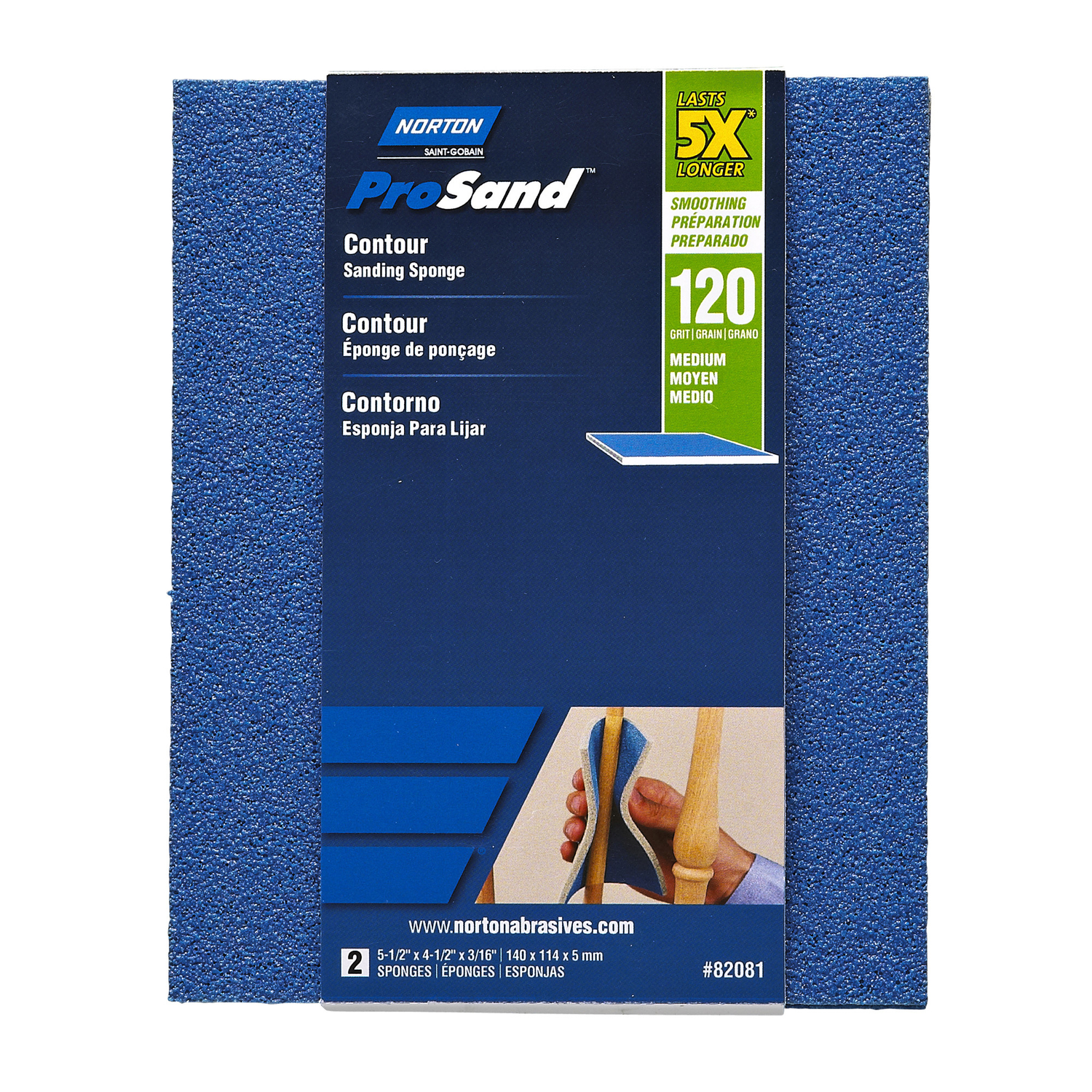 Norton ProSand 5.5 in. L X 4.5 in. W X 0.188 in. 120 Grit Medium Contour Sanding Sponge - Intensery