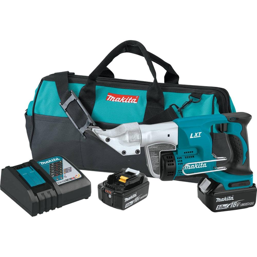 Makita 18 Volt LXT Lithium-Ion Cordless 18 Gauge Straight Shear Kit 5.0 Ah XSJ01T from Makita - Intensery