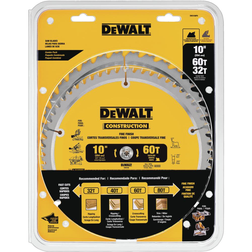 DW 10-in 60T and 10-in 32T Saw Blade - Intensery