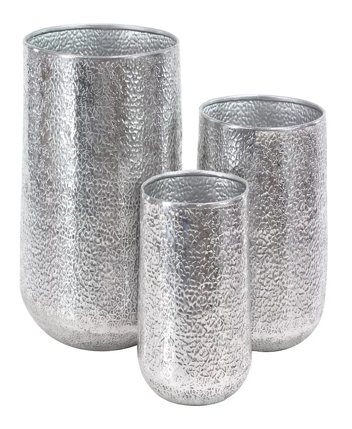 Rosemary Lane Silver-Tone Aluminum Indoor Outdoor Planter with Hammered Design Set of 3 - Intensery