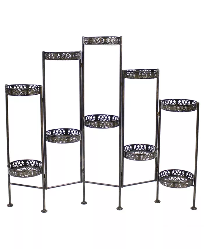 Sunnydaze Decor Bronze Steel 10-Tier Staggered Folding Plant Stand - 46.5 in - Intensery