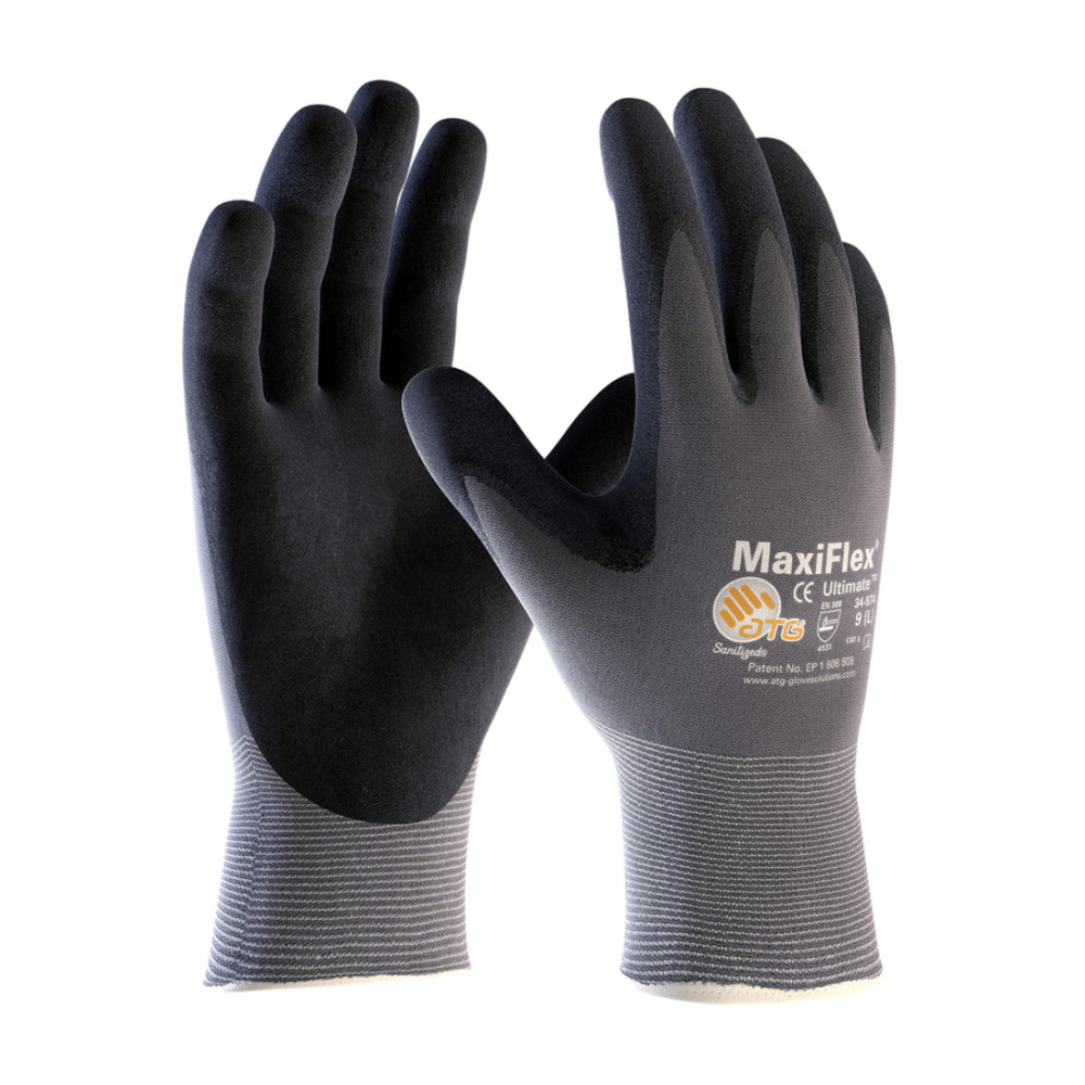 MaxiFlex Ultimate 15G Gray Nylon Shell Black Nitrile MicroFoam Grip Large - Intensery