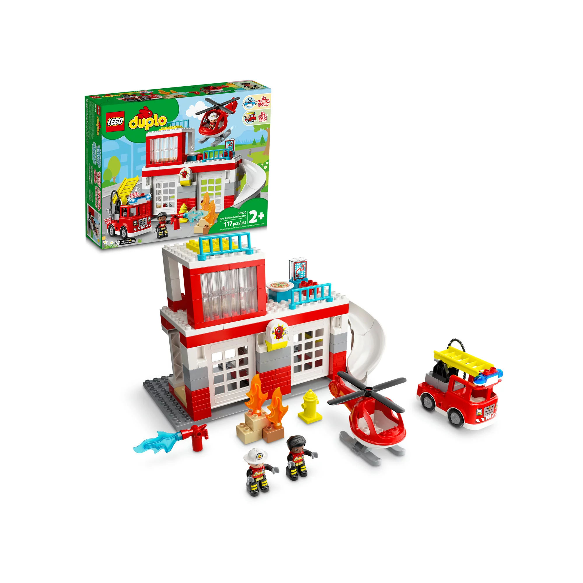 Lego Duplo Rescue Fire Station and Helicopter 10970 Building Toy， Playset with Fire Truck and Helicopter (117 Pieces) - Intensery