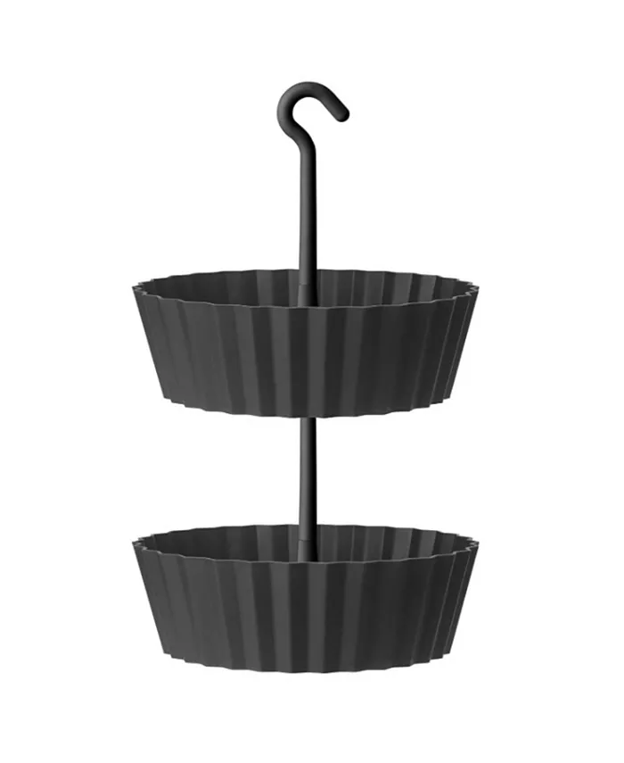 Tree Nest Sunny Hanging 2-Tiered Lace Planter Round Anthracite 12in - Intensery