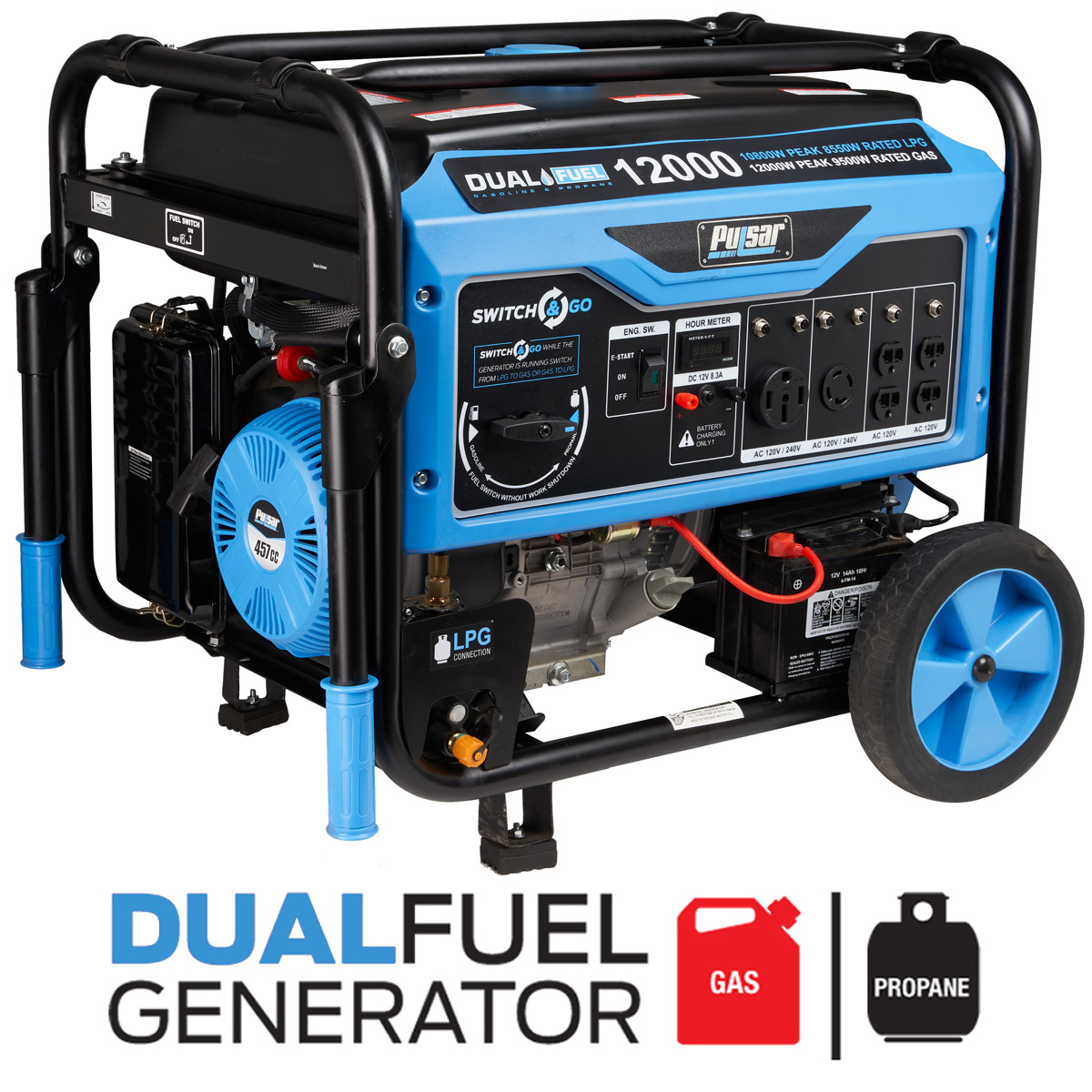 Pulsar 12，000W Dual Fuel Portable Generator with Electric Start – CARB Compliant - Intensery