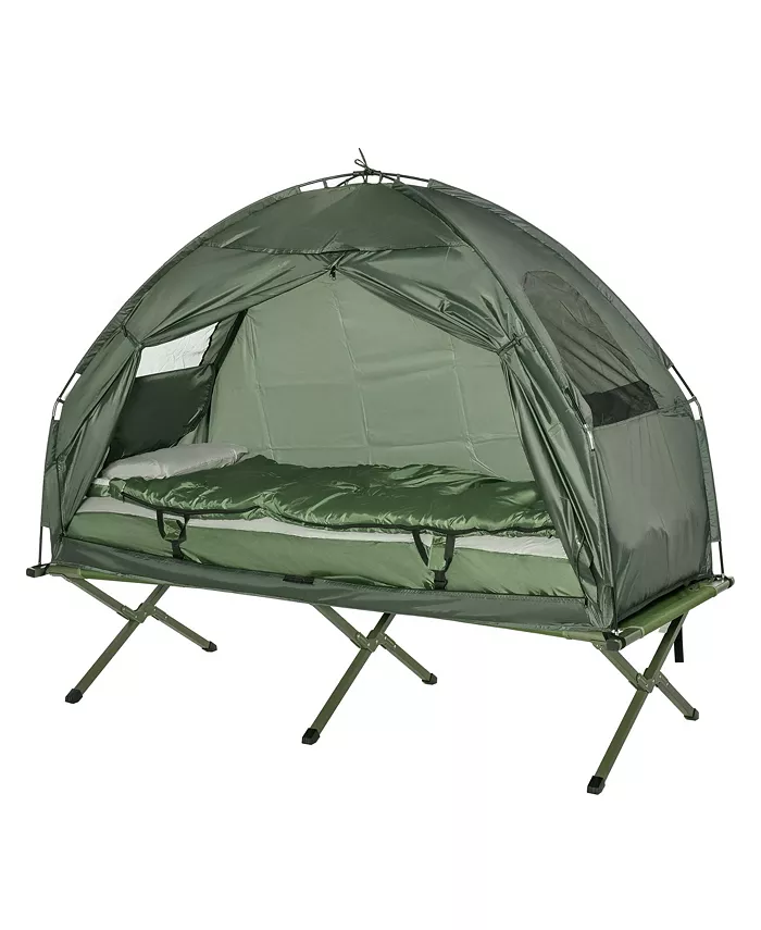Outsunny Multifunctional Folding Camping Cots for Adults， Elevated Tent with Sleeping Bag， Thick Air Mattress Pad， Portable Single Sleeping Cot Campin - Intensery