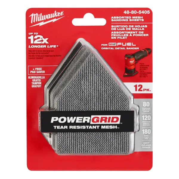 Milwaukee 12-Pack Assorted M12 FUEL Orbital Detail Sander Grit Mesh Sanding Sheets - Intensery