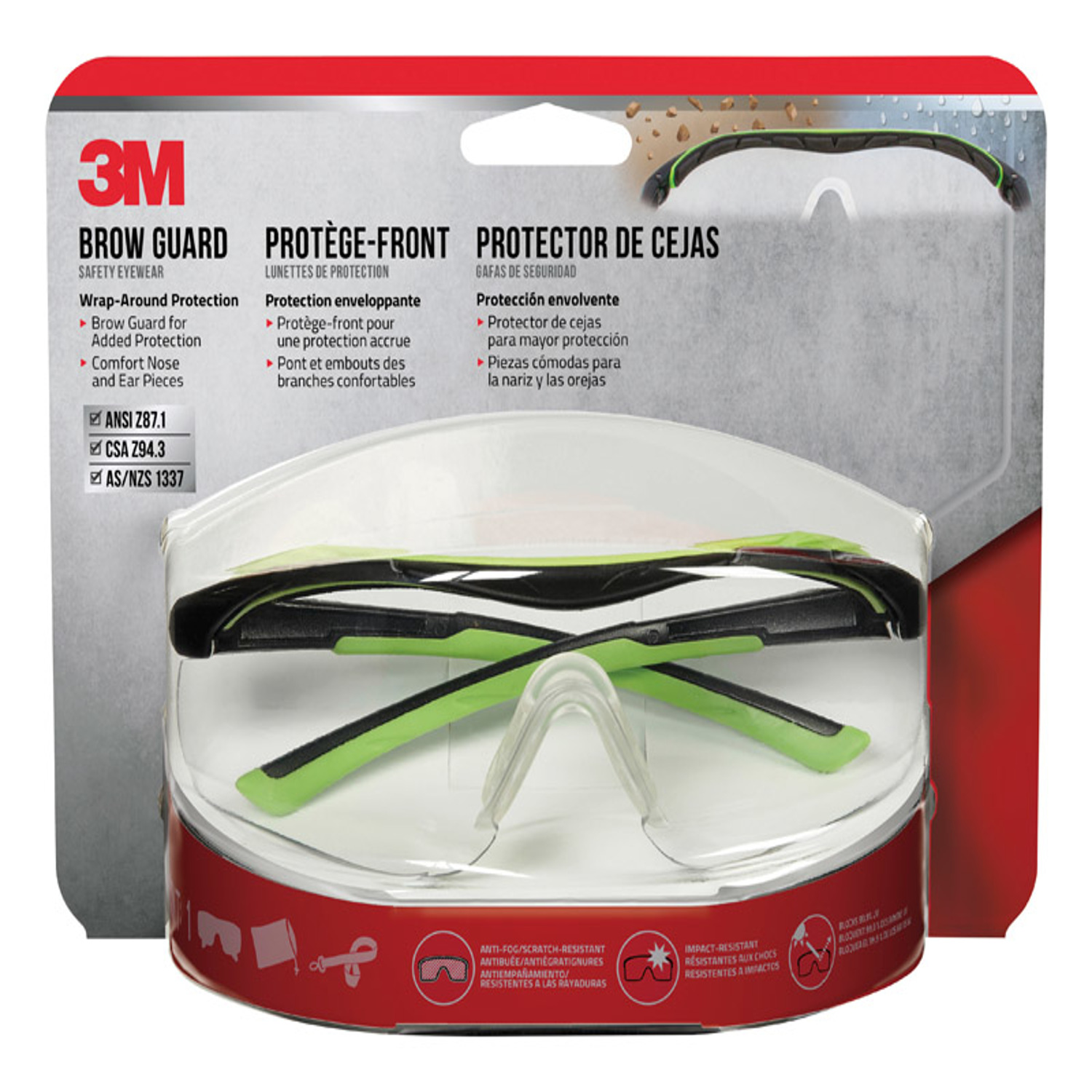 3M Anti-Fog Safety Glasses Clear Lens Black/Green Frame 1 pc - Intensery