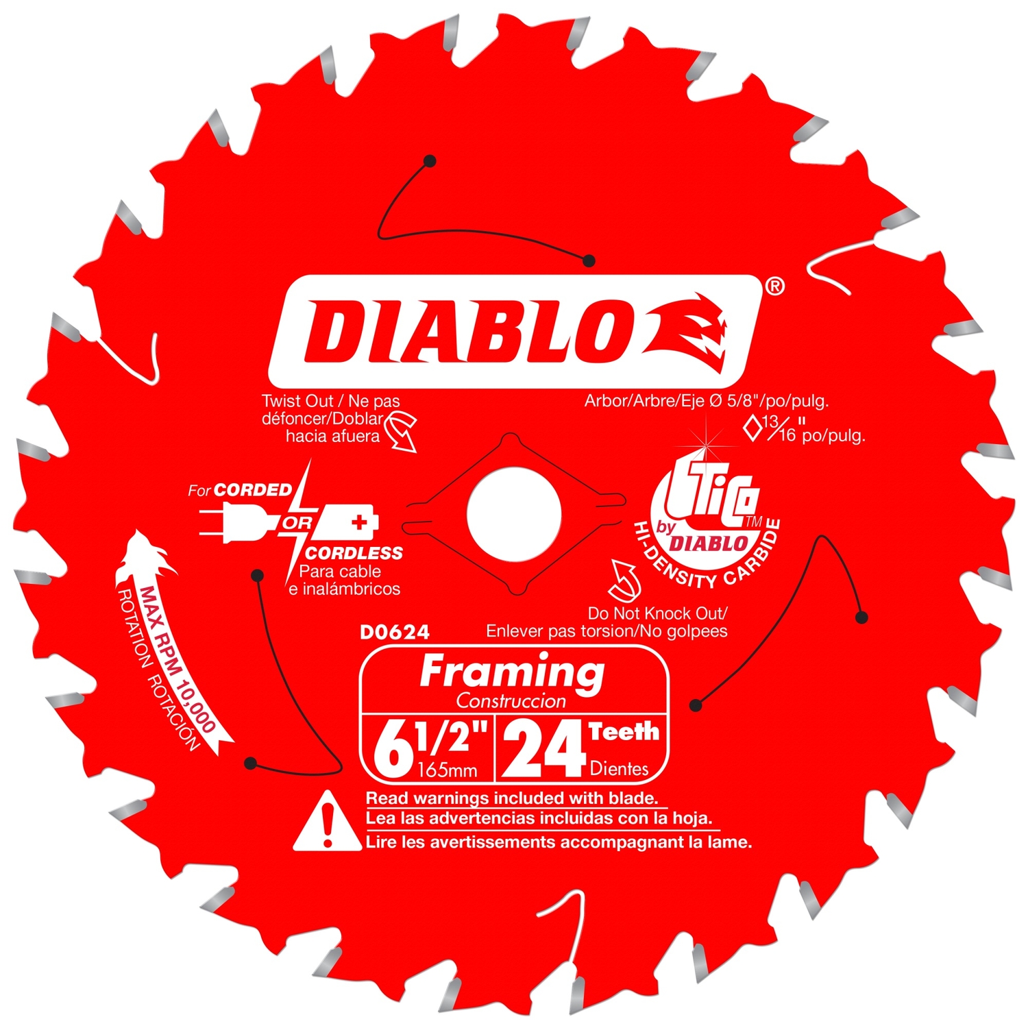 Diablo 6-1/2 in. D X 5/8 in. TiCo Hi-Density Carbide Framing Blade 24 teeth 1 pc - Intensery