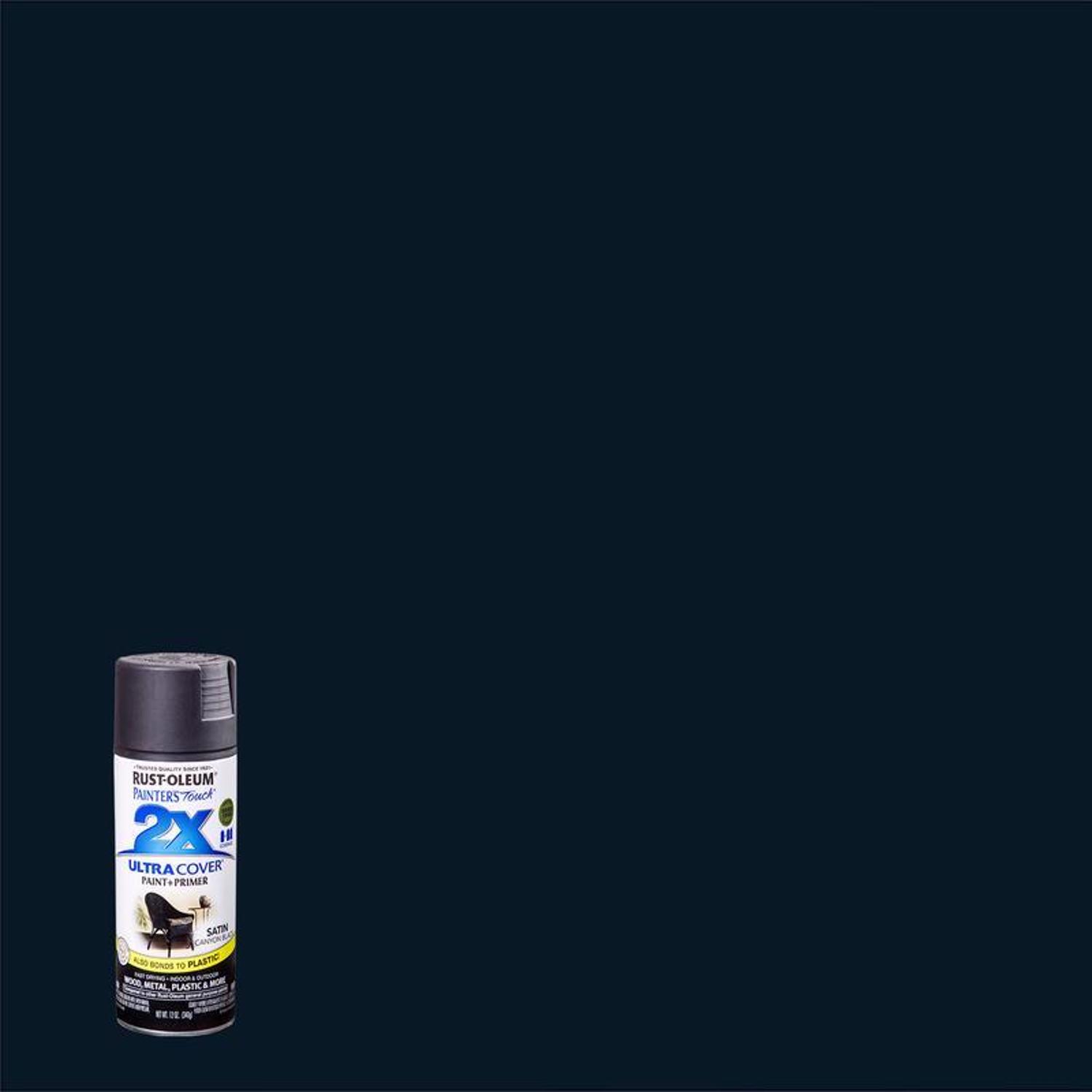 Rust-Oleum Painter\u0027s Touch 2X Ultra Cover Satin Canyon Black Paint+Primer Spray Paint 12 oz - Intensery