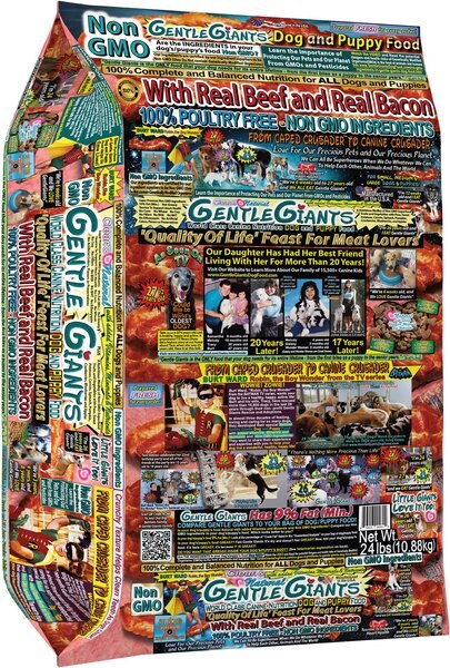 Gentle Giants Natural Non-GMO Dog and Puppy Beef and Bacon Dry Dog Food， 24-lb bag - Intensery
