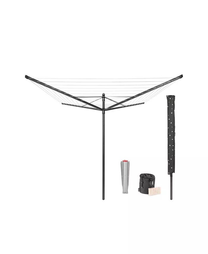 Brabantia Rotary Lift-O-Matic Clothesline - 164'， 50 Meter with Metal Ground Spike， Protective Cover， Peg Bag and Wooden Clothespins Set - Intensery