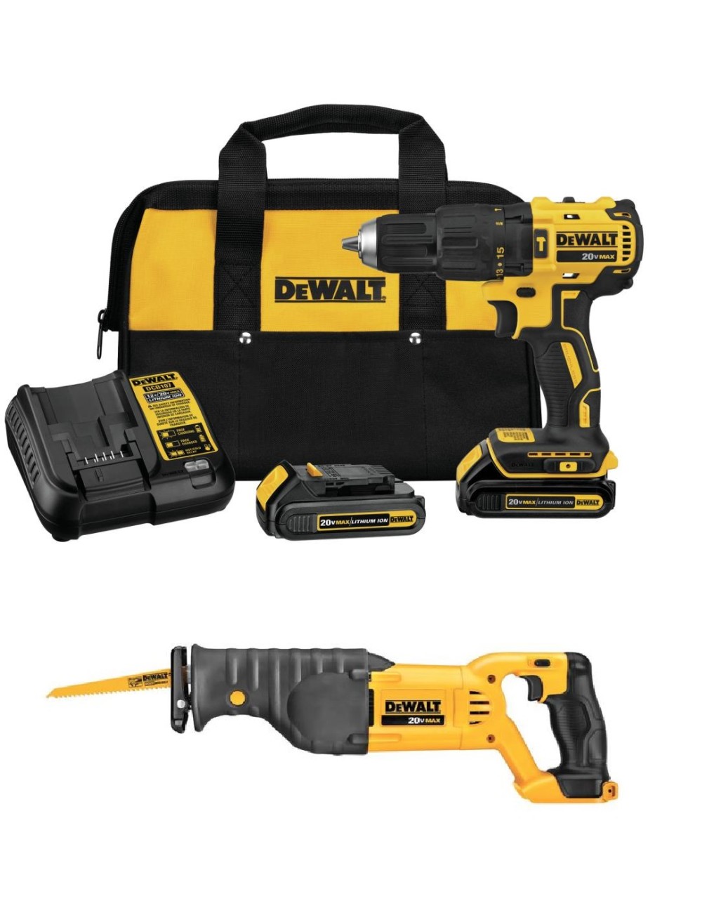 DEWALT 20V Max 1/2 Hammer Drill and Reciprocating Saw Kit Bundle - Intensery