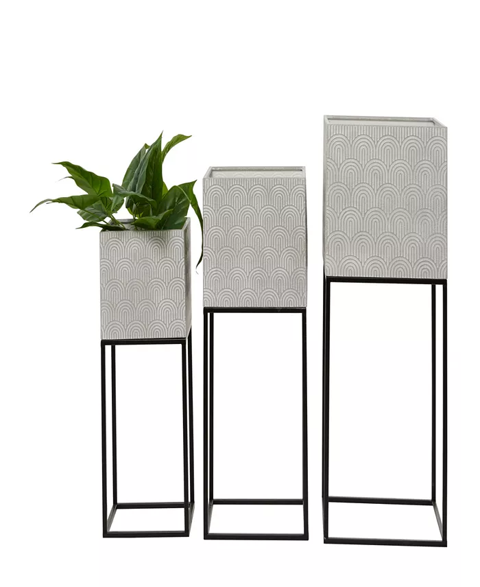 Rosemary Lane Light Gray Metal Planter with Removable Stand Set of 3 - Intensery