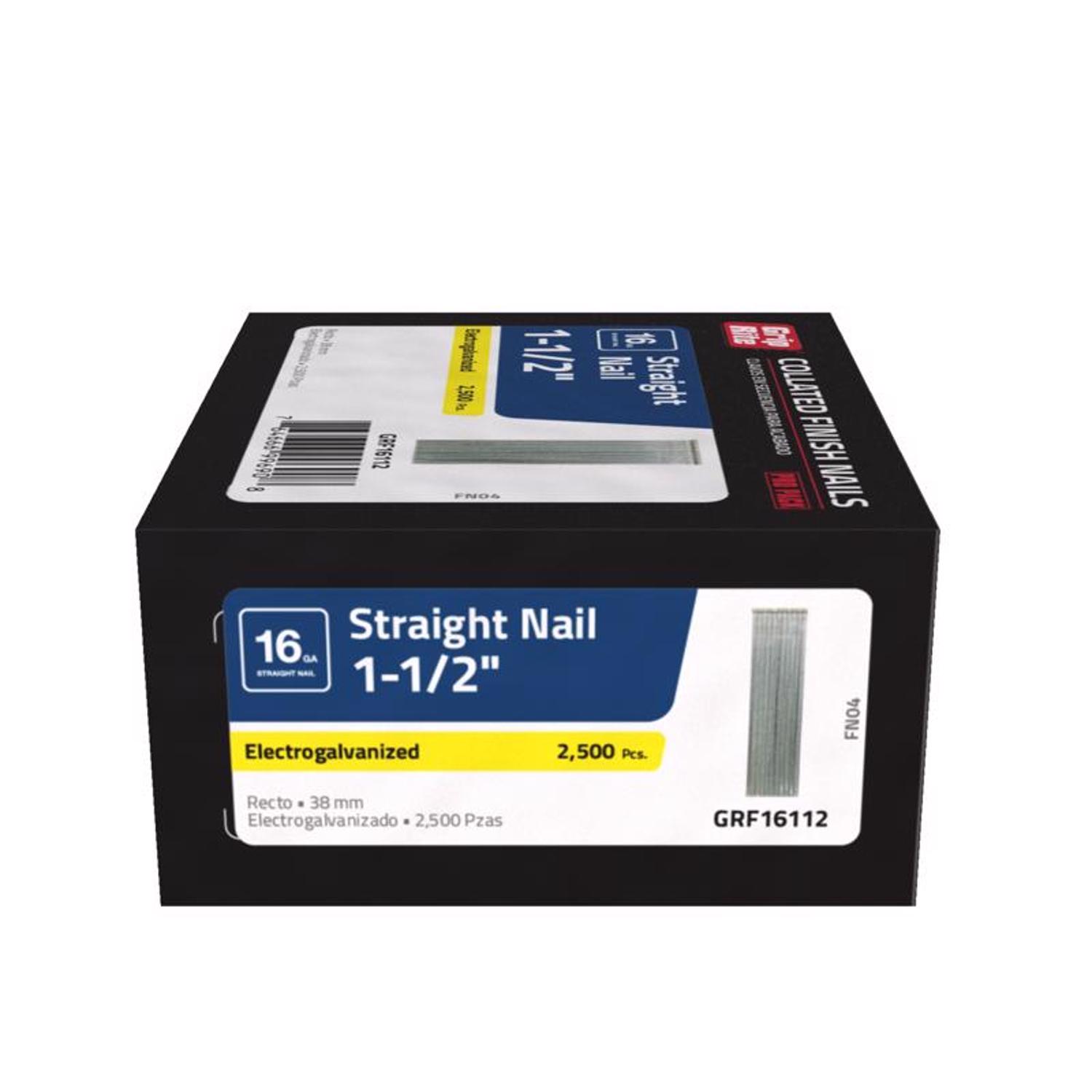 Grip-Rite 1-1/2 in. 16 Ga. Straight Strip Electro Galvanized Finish Nails 2500 pk - Intensery
