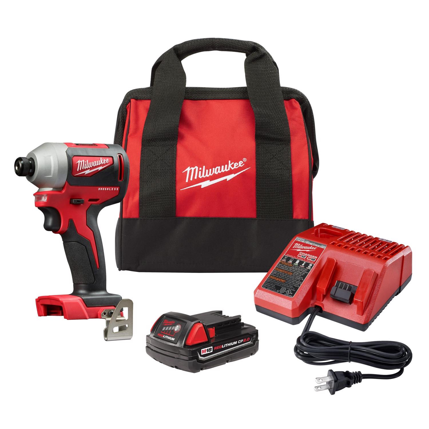 Milwaukee M18 18 V 1/4 in. Cordless Brushless Impact Driver Kit (Battery \u0026 Charger) - Intensery