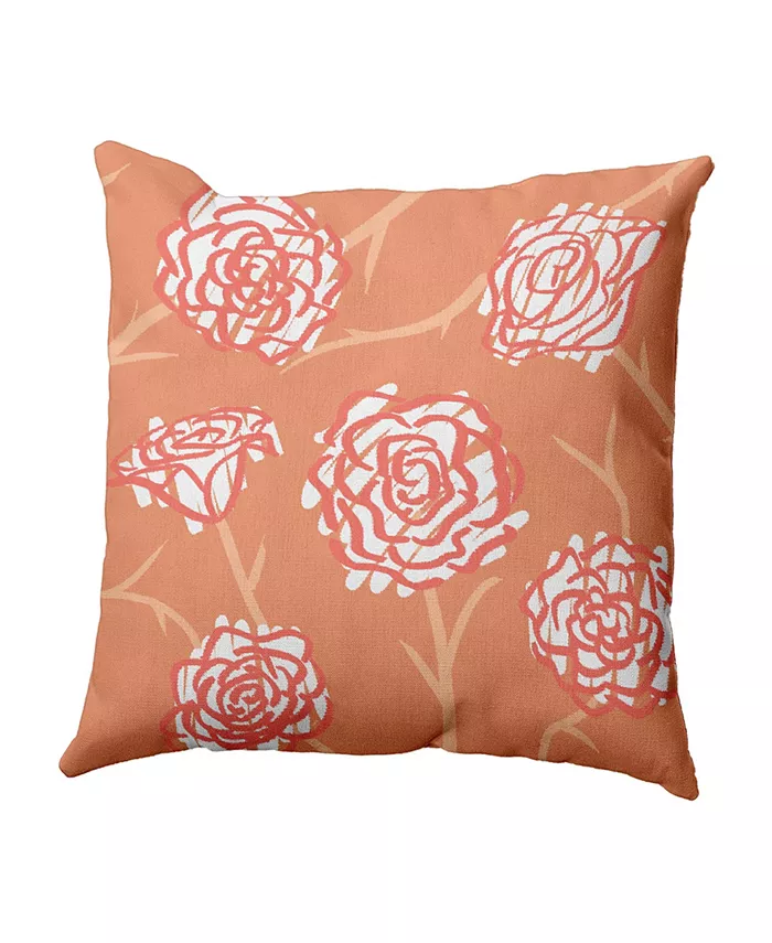 E by Design Spring Floral 2 16 Inch Orange Decorative Floral Throw Pillow - Intensery