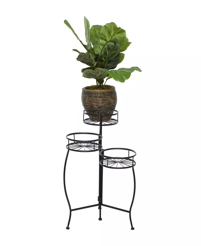 Rosemary Lane Black Metal Indoor Outdoor 3 Tier Starburst Plant Stand - Intensery