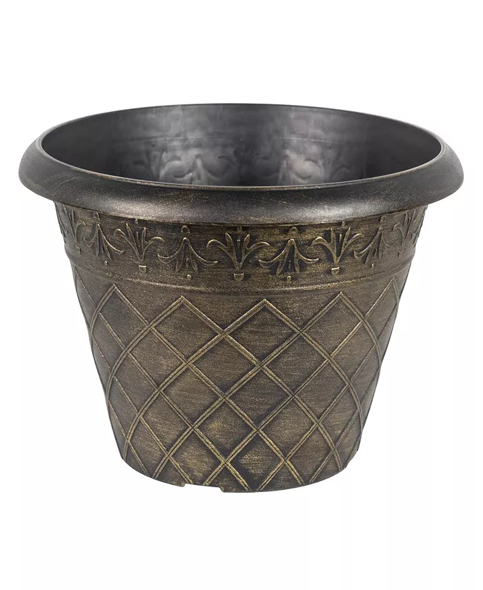 Garden Elements Outdoor Diamond Banded Plastic Planter Gold 14.75 Inches - Intensery