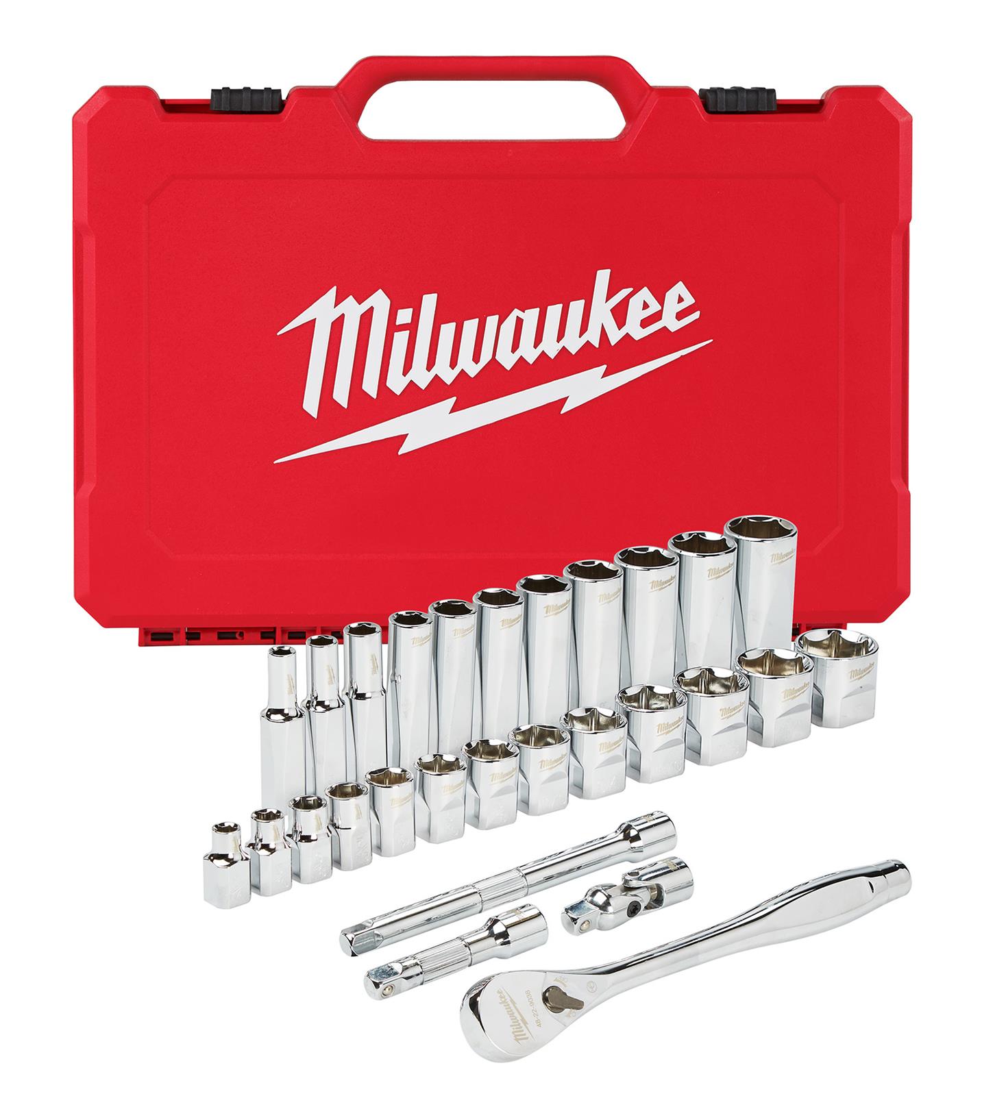 Milwaukee Tool 48-22-9408 Milwaukee 28-Piece Ratchet and Socket Sets - Intensery