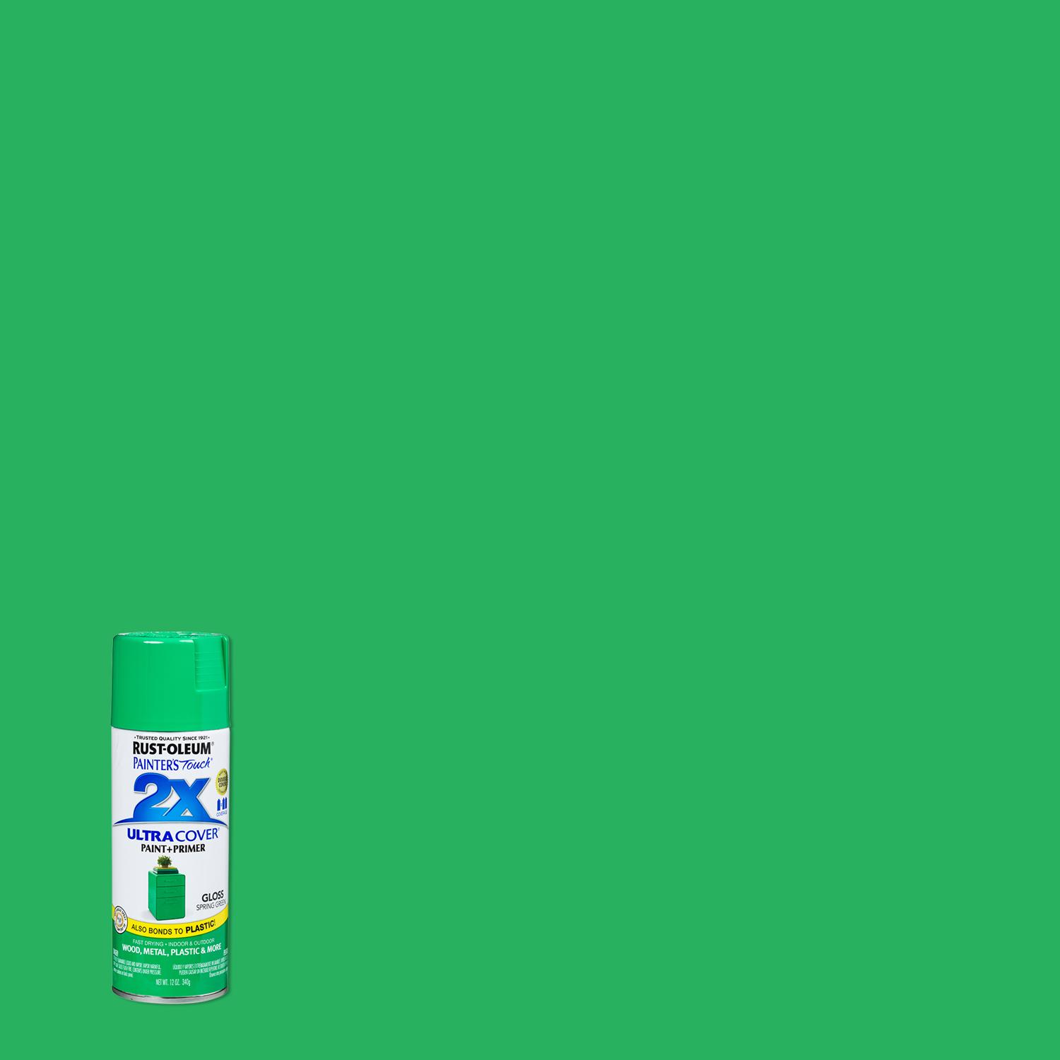 Rust-Oleum Painter\u0027s Touch 2X Ultra Cover Gloss Spring Green Paint+Primer Spray Paint 12 oz - Intensery