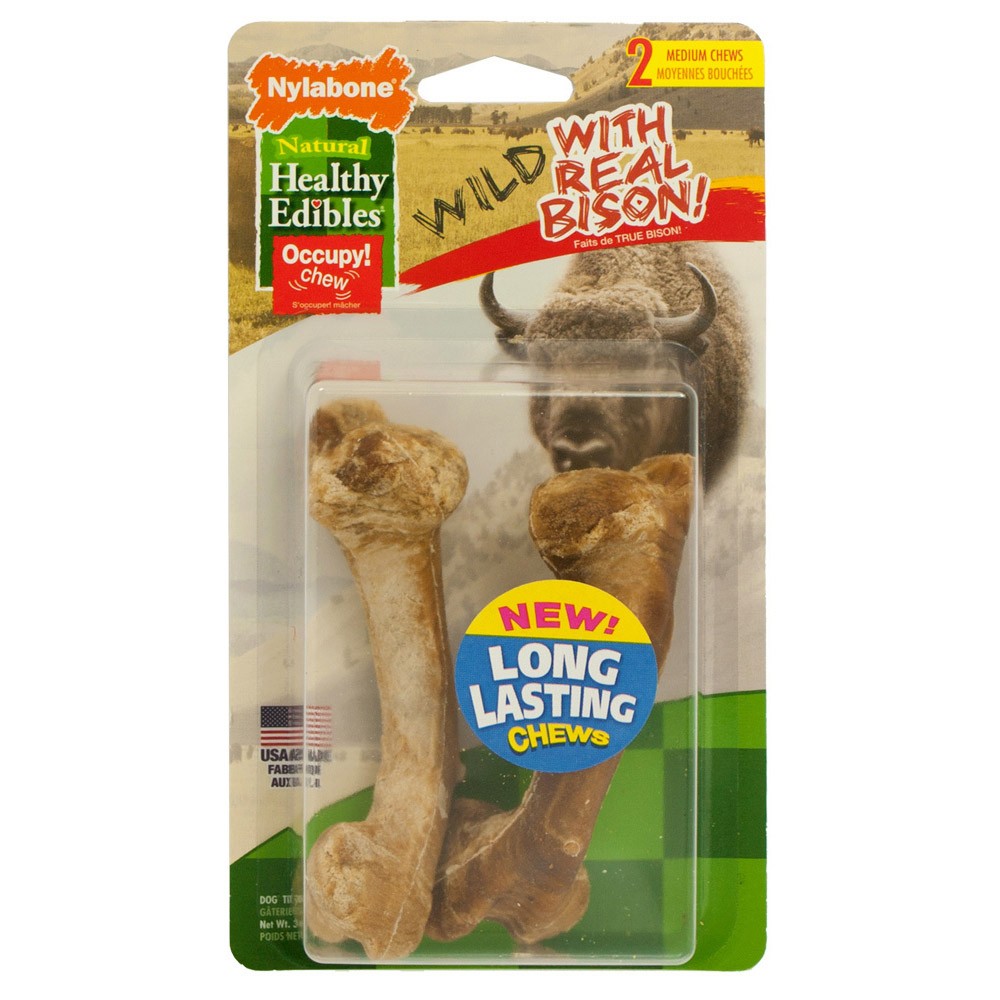 Nylabone Healthy Edibles Wild Chew Treats Bison Medium 2 count - Nylabone NEB202TPP - Intensery