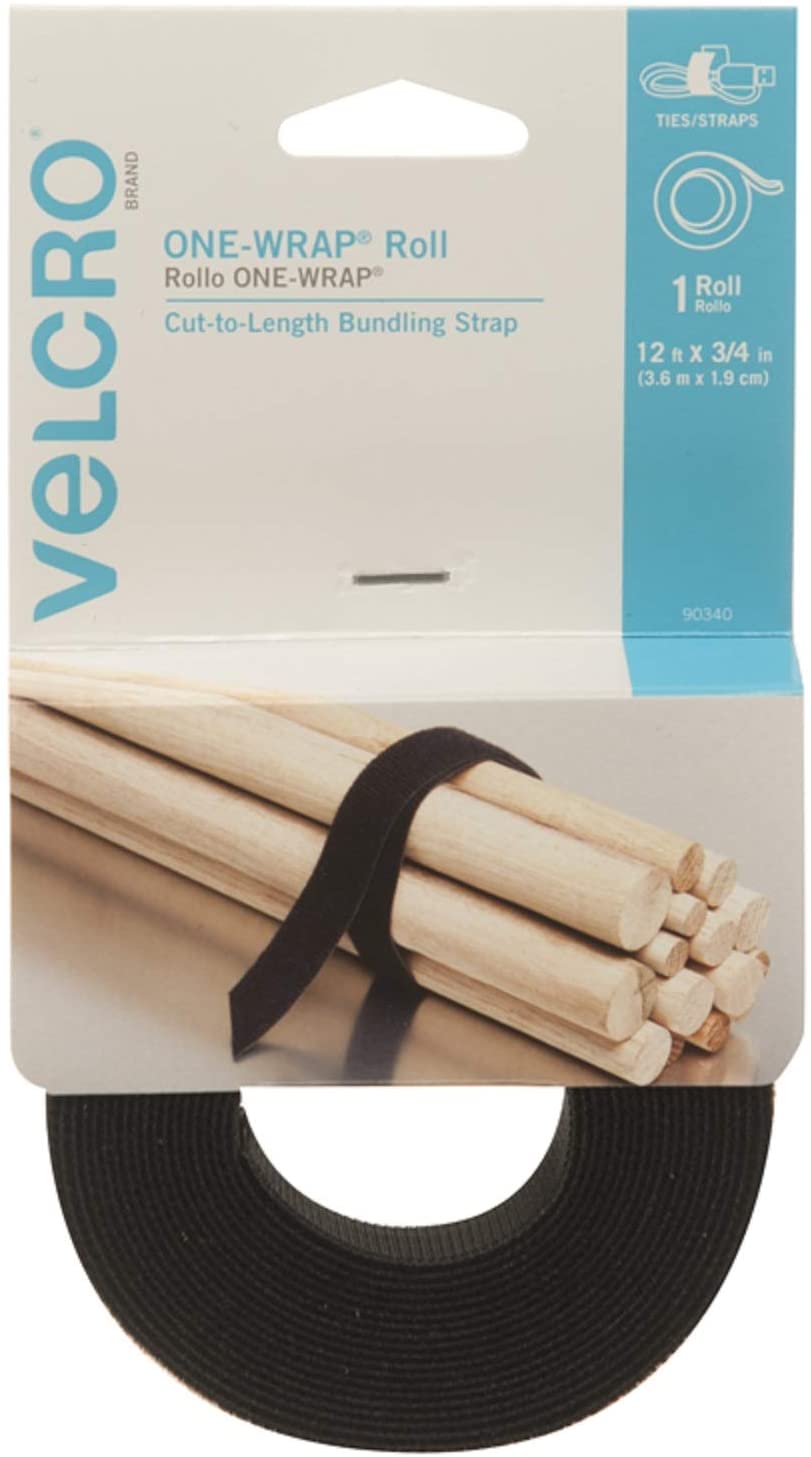 Velcro - Hook and Loop Tape Roll, Double Sided, Hook and Loop, Reusable, 3.6 x 1.9 cm, Black - Open Box - Intensery