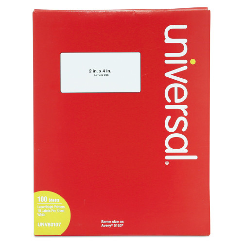 Universal White Labels， Inkjet/Laser Printers， 2 x 4， White， 10/Sheet， 100 Sheets/Box (80107) - Intensery