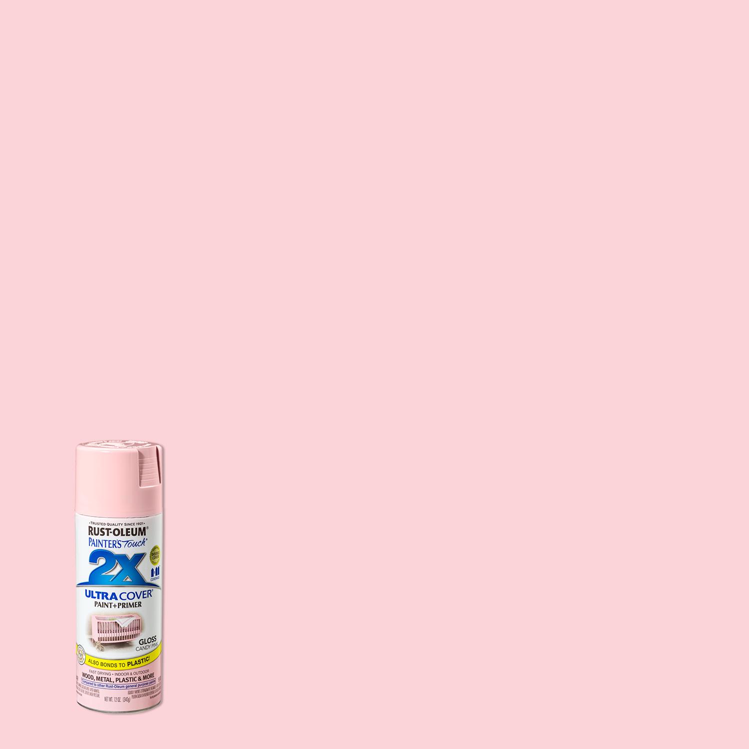Rust-Oleum Painter\u0027s Touch 2X Ultra Cover Gloss Candy Pink Paint+Primer Spray Paint 12 oz - Intensery