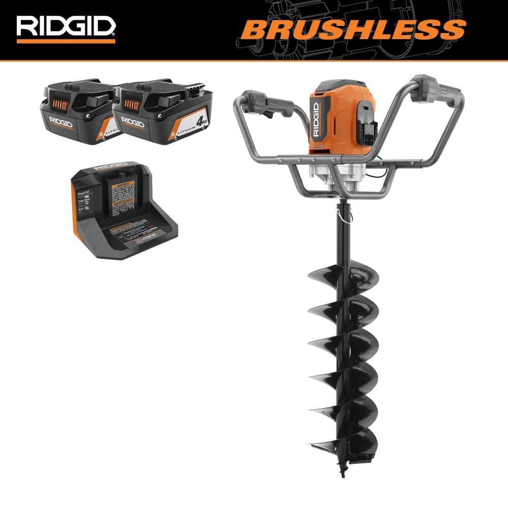 RIDGID 18-Volt Earth Auger with 8 in. Bit and (2) 4.0 Ah Batteries and Charger R01701K - Intensery