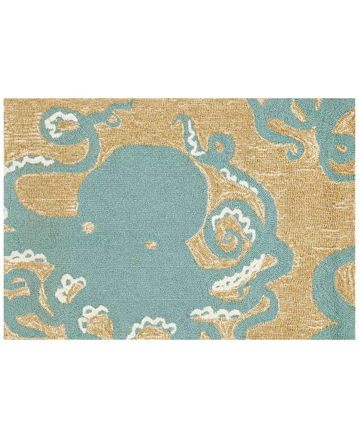 Liora Manne' Liora Manne Front Porch Indoor Outdoor Octopus Aqua 2' x 3' Area Rug - Intensery