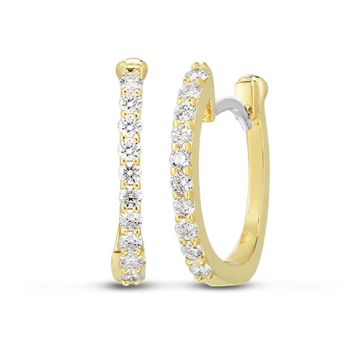Roberto Coin 18K Yellow Gold Huggie Earrings With Micro Pave Diamonds - Intensery