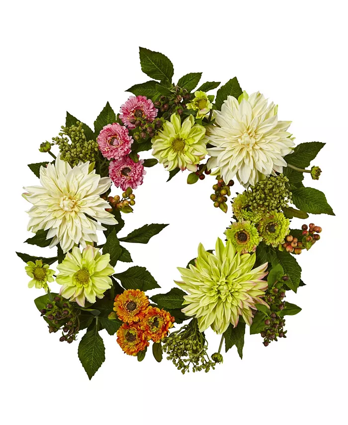 Nearly Natural 22'' Dahlia Mum Wreath - Intensery