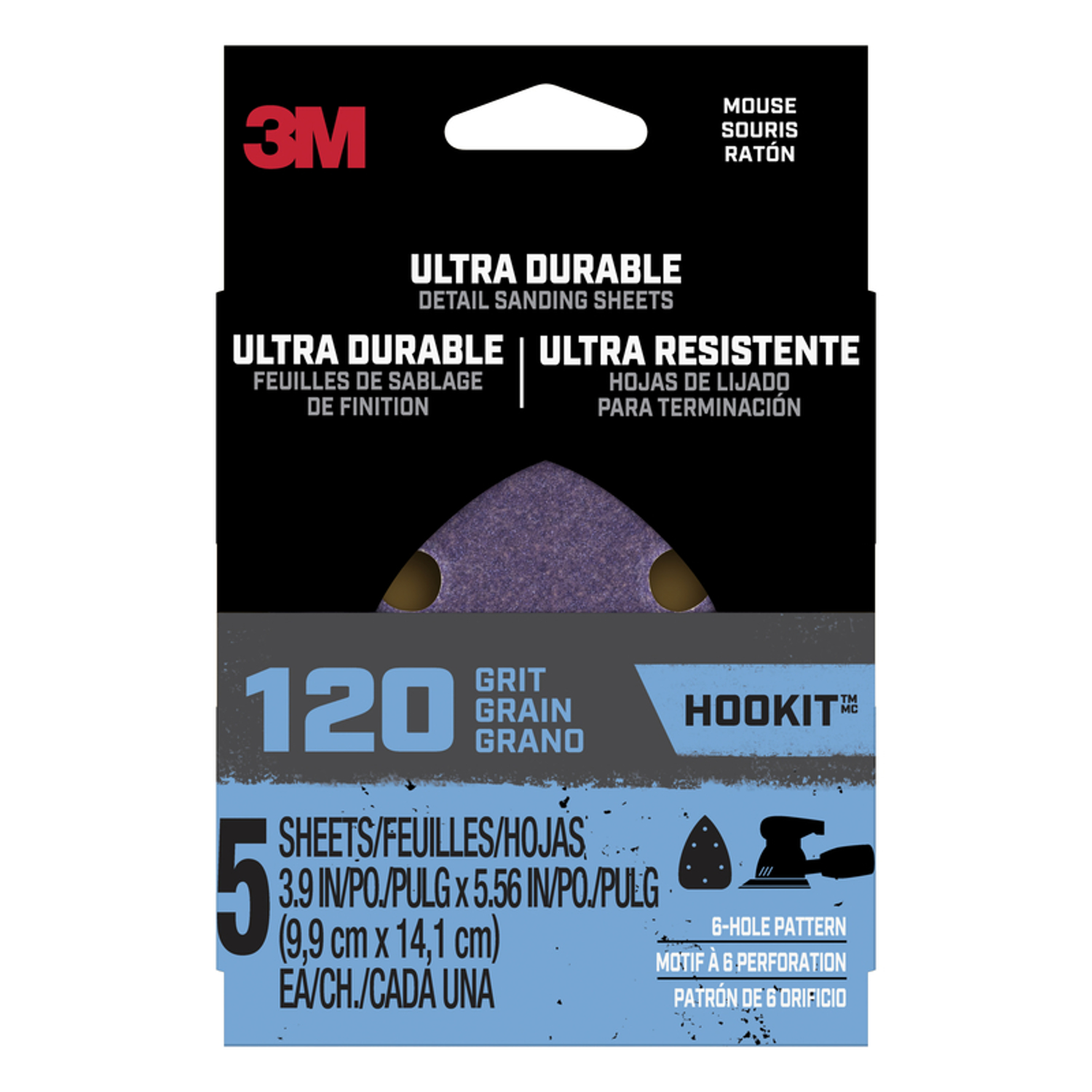 3M Ultra Durable 5.5 in. L X 3.9 in. W 120 Grit Ceramic Mouse Sandpaper 5 pk - Intensery
